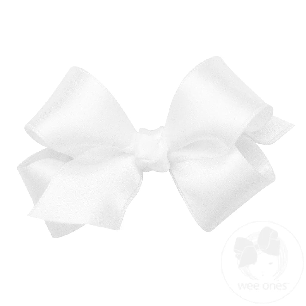 Mini French Satin Hair Bow | White