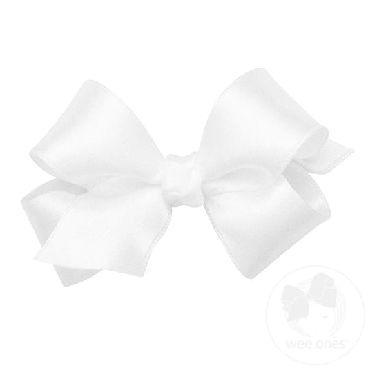 Mini French Satin Hair Bow | White