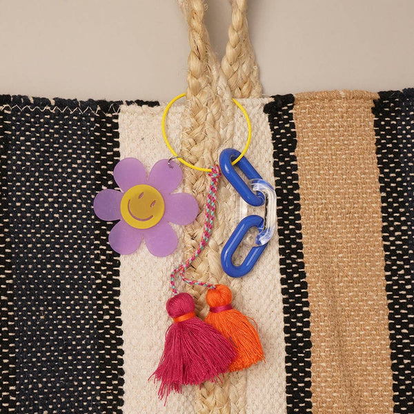 Happy Face Flower Chunky Keychain