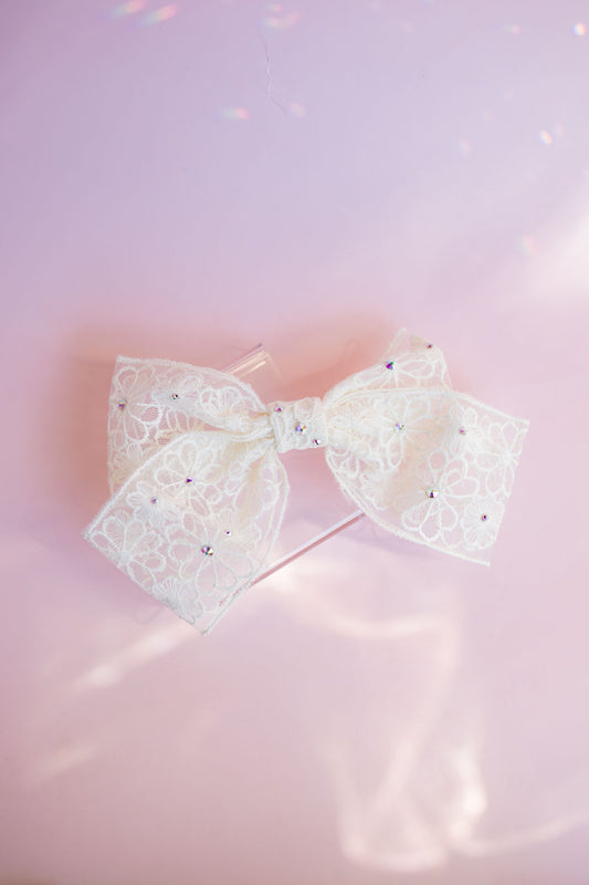 Crystal Lace Hair Bow Clip | Ivory