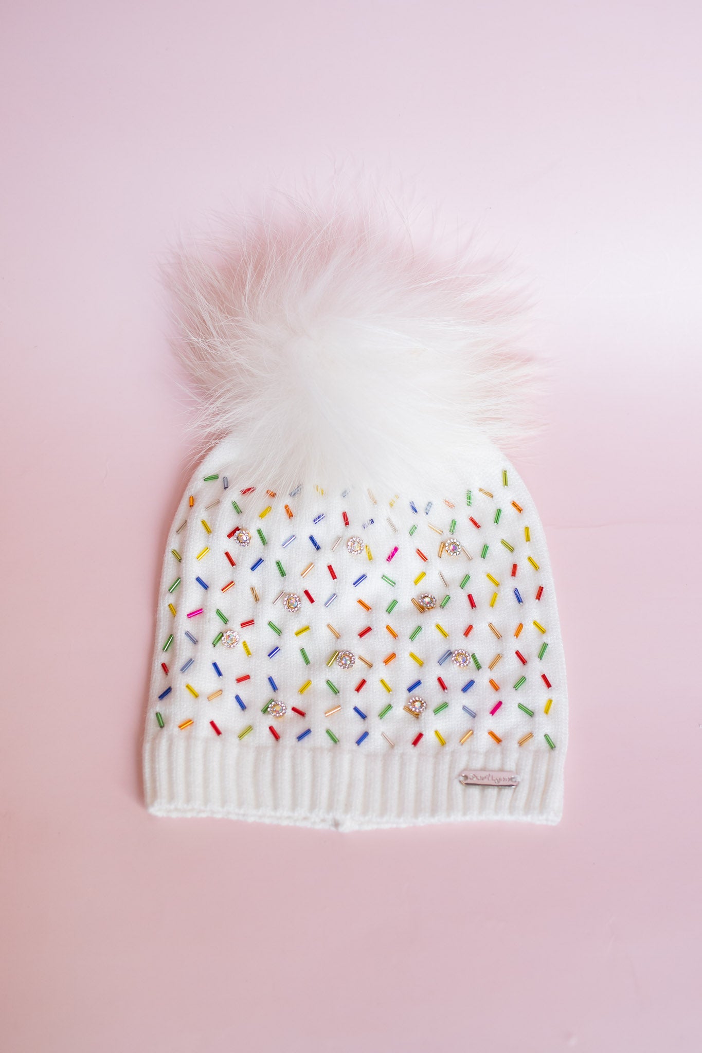 Sprinkle Pom Pom Beanie | White