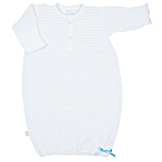 Knit Pinstripe Placket Gown | Blue