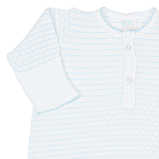 Knit Pinstripe Placket Gown | Blue