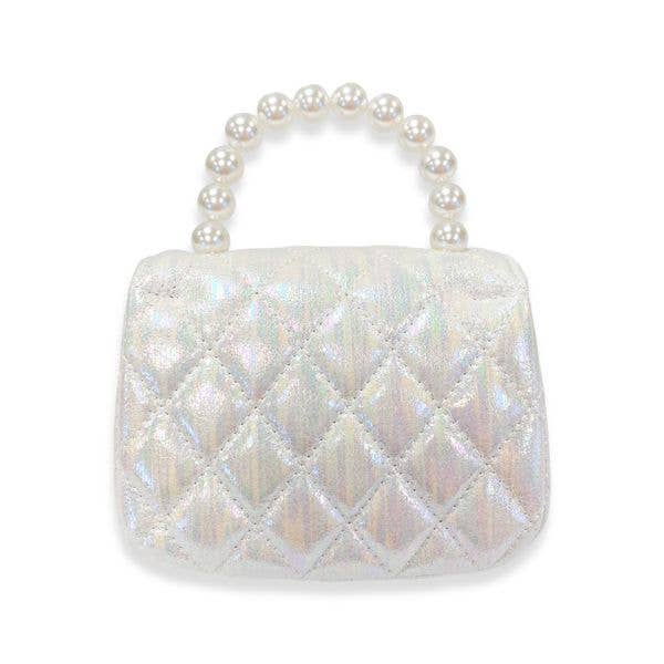 Embellished Bow Shiny Quilted Purse | White