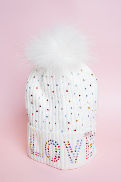 Love Crystal Beanie | White