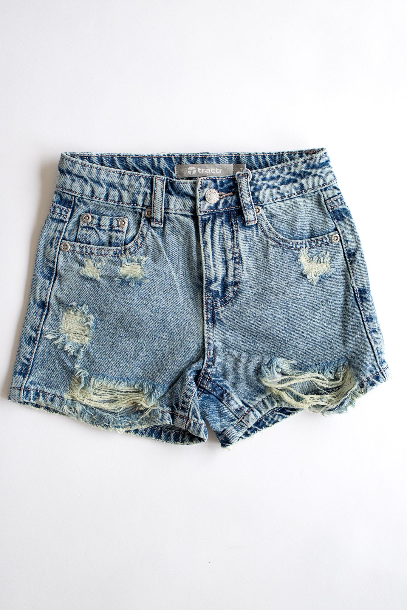 High Waist Distressed Denim Shorts | Medium Indigo