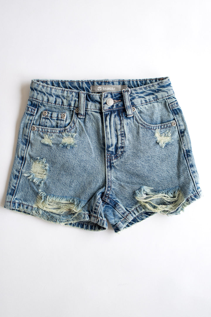 High Waist Distressed Denim Shorts | Medium Indigo
