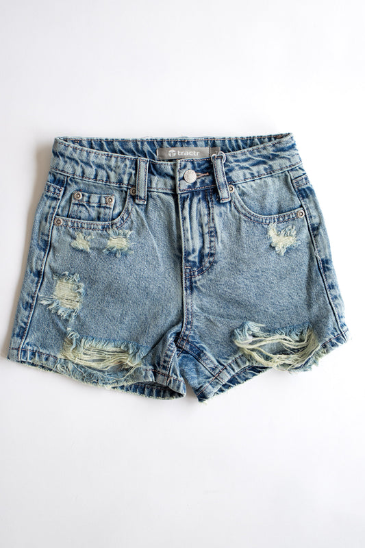 High Waist Distressed Denim Shorts | Medium Indigo