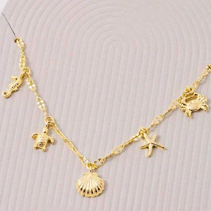 Gold Dipped Sea Life Charms Pendant Necklace