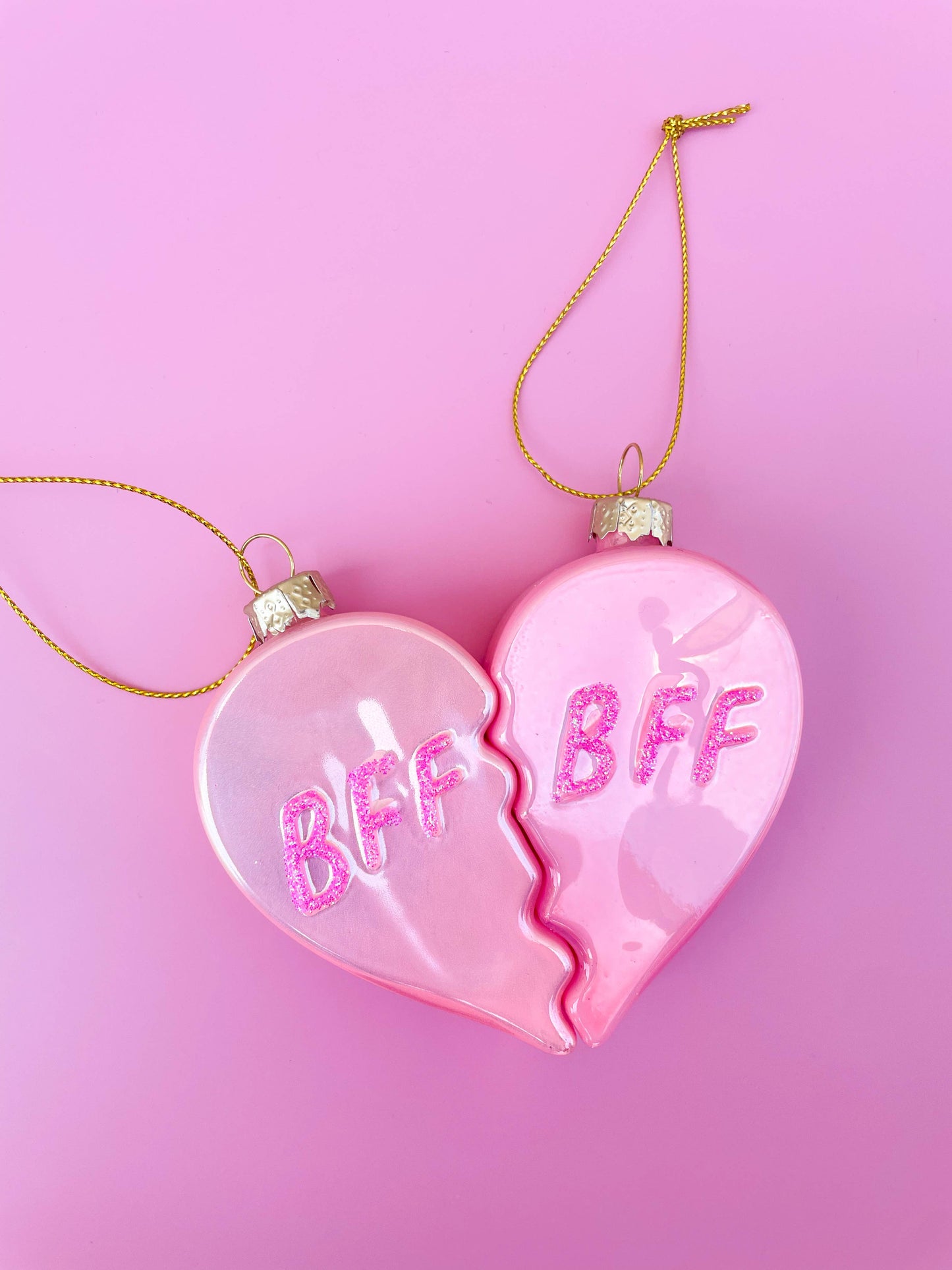 Glittered BFF Heart Ornament Set