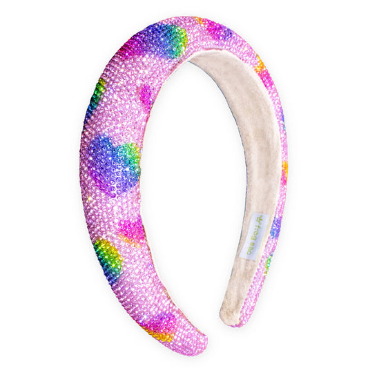 Kid's Padded Rhinestone Headband | Rainbow Hearts