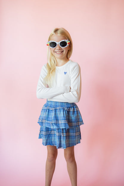 Long Sleeve Skirted Dress | White + Blue Plaid Flannel