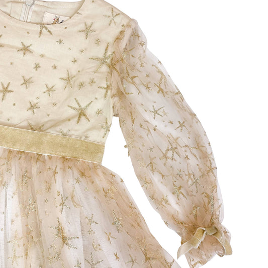 Gold Glitter Star Mesh Dress