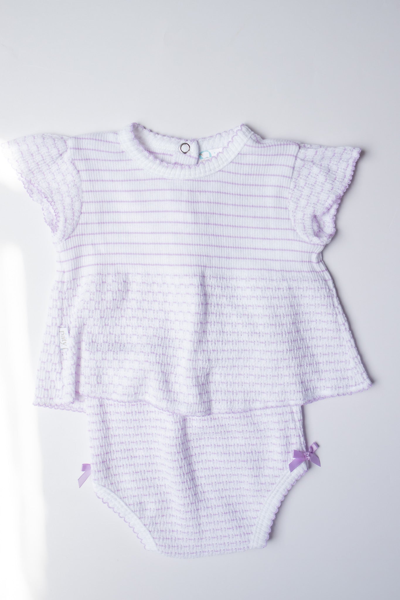 Pinstripe Flutter Sleeve Diaper Set with Bows | Lavender