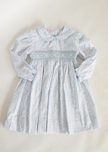 Grace Light Blue Liberty Print Dress w Long Sleeves