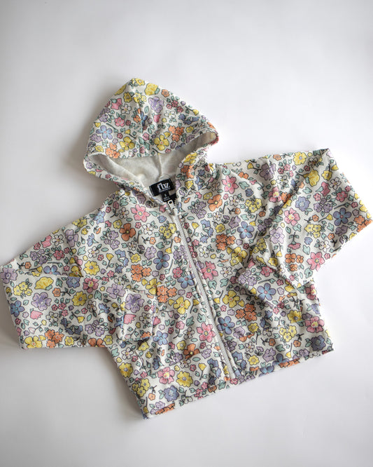 Multi Flower Cropped Zip Sweatshirt