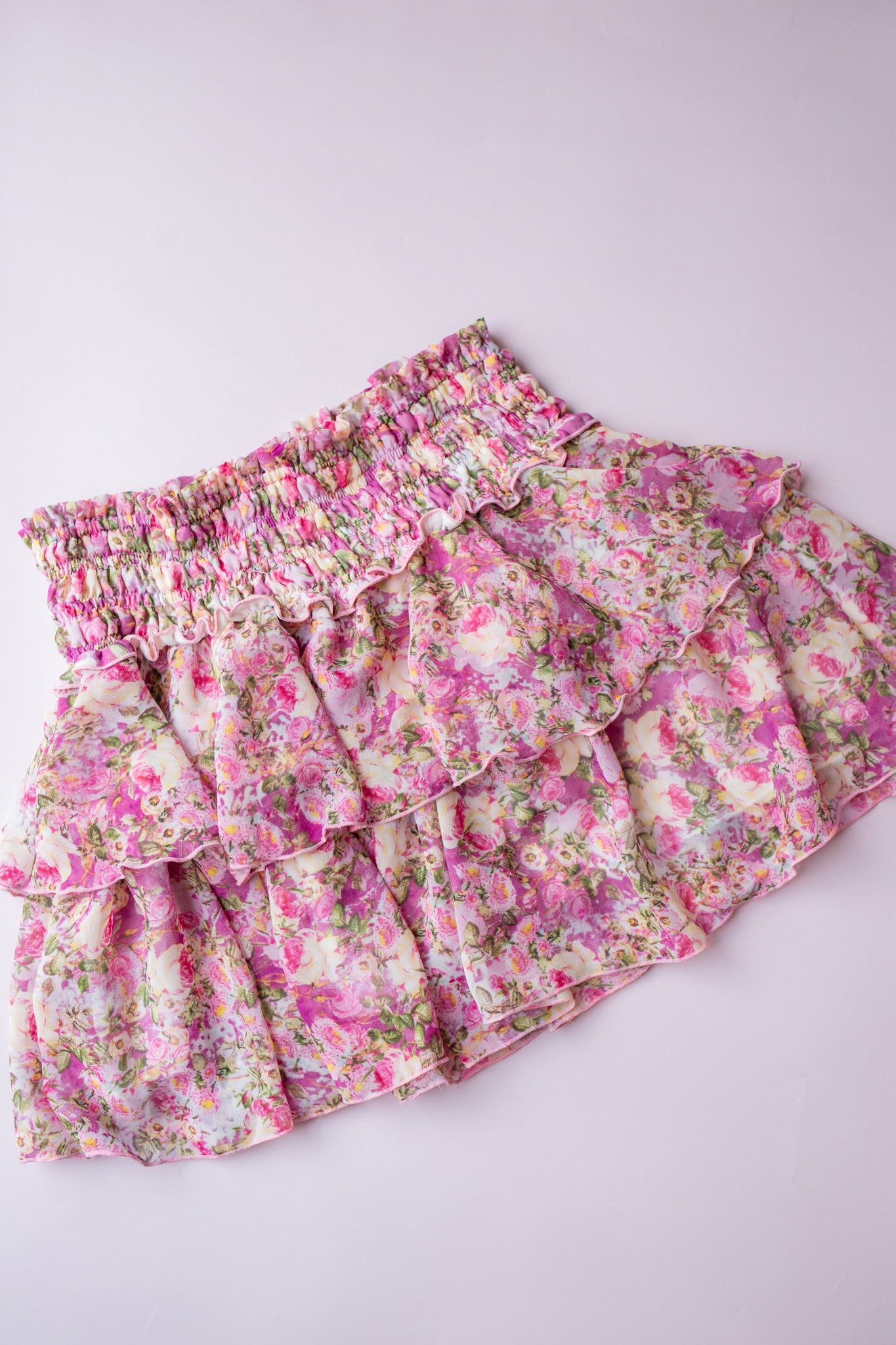 Smocked Chiffon Skirt  | Fall Pink Floral