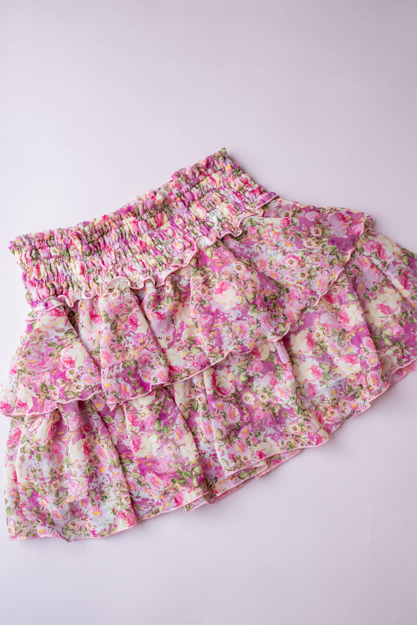 Smocked Chiffon Skirt  | Fall Pink Floral