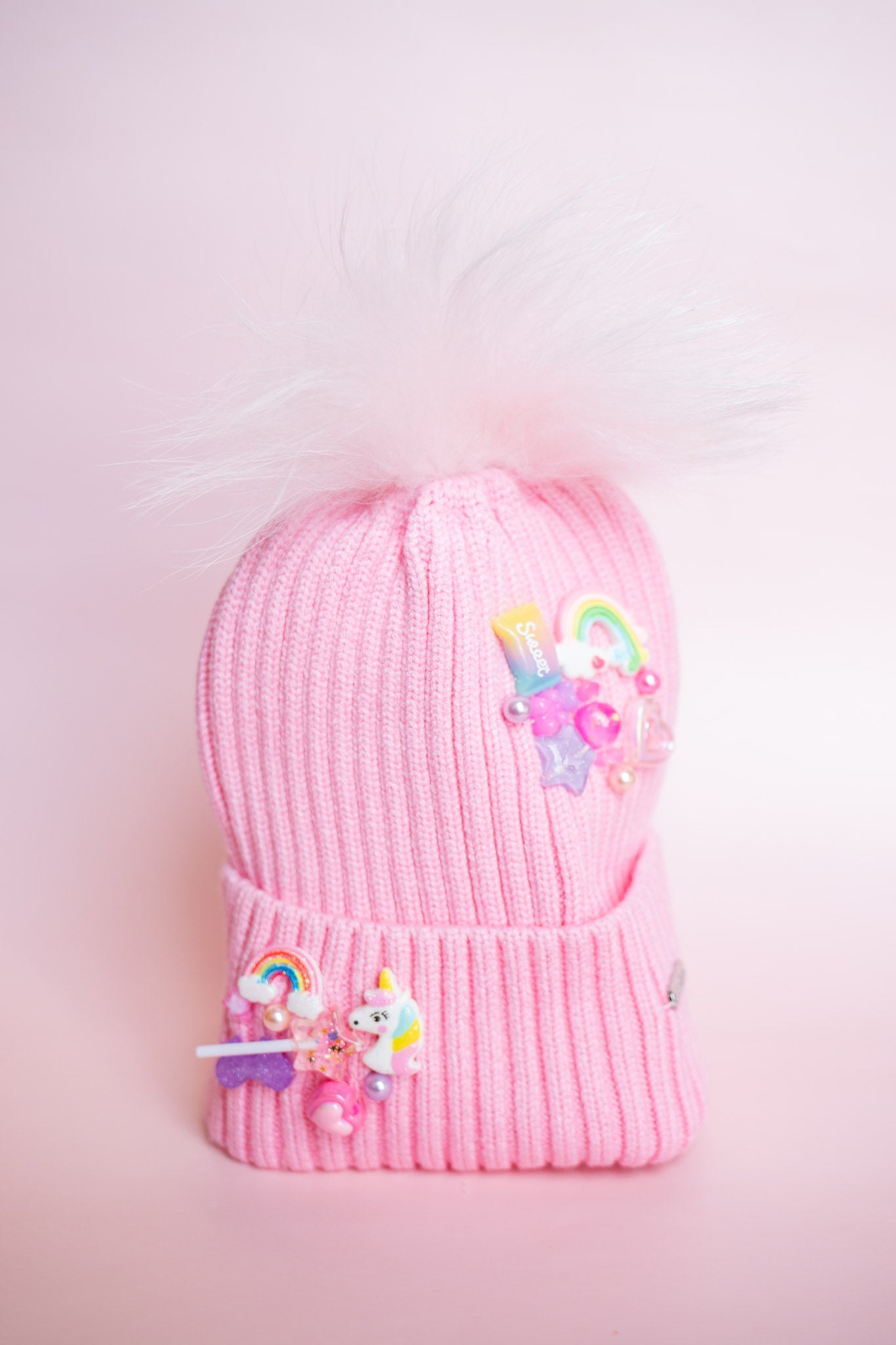 Charm Pom Pom Beanie | Pink