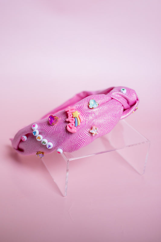 Little Words Charm Headband | Bright Pink