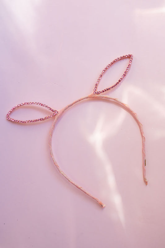 Thin Rhinestone Bunny Ear Headband | Pink