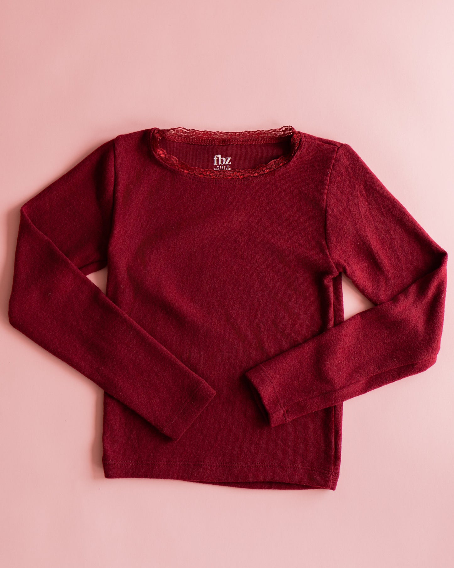 Lace Trim Long Sleeve | Maroon Hacci