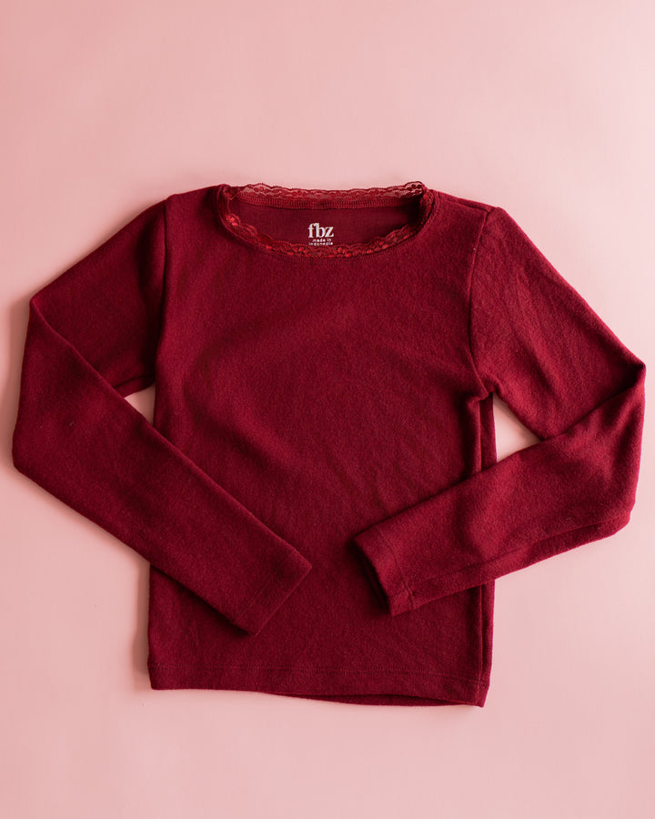 Lace Trim Long Sleeve | Maroon Hacci