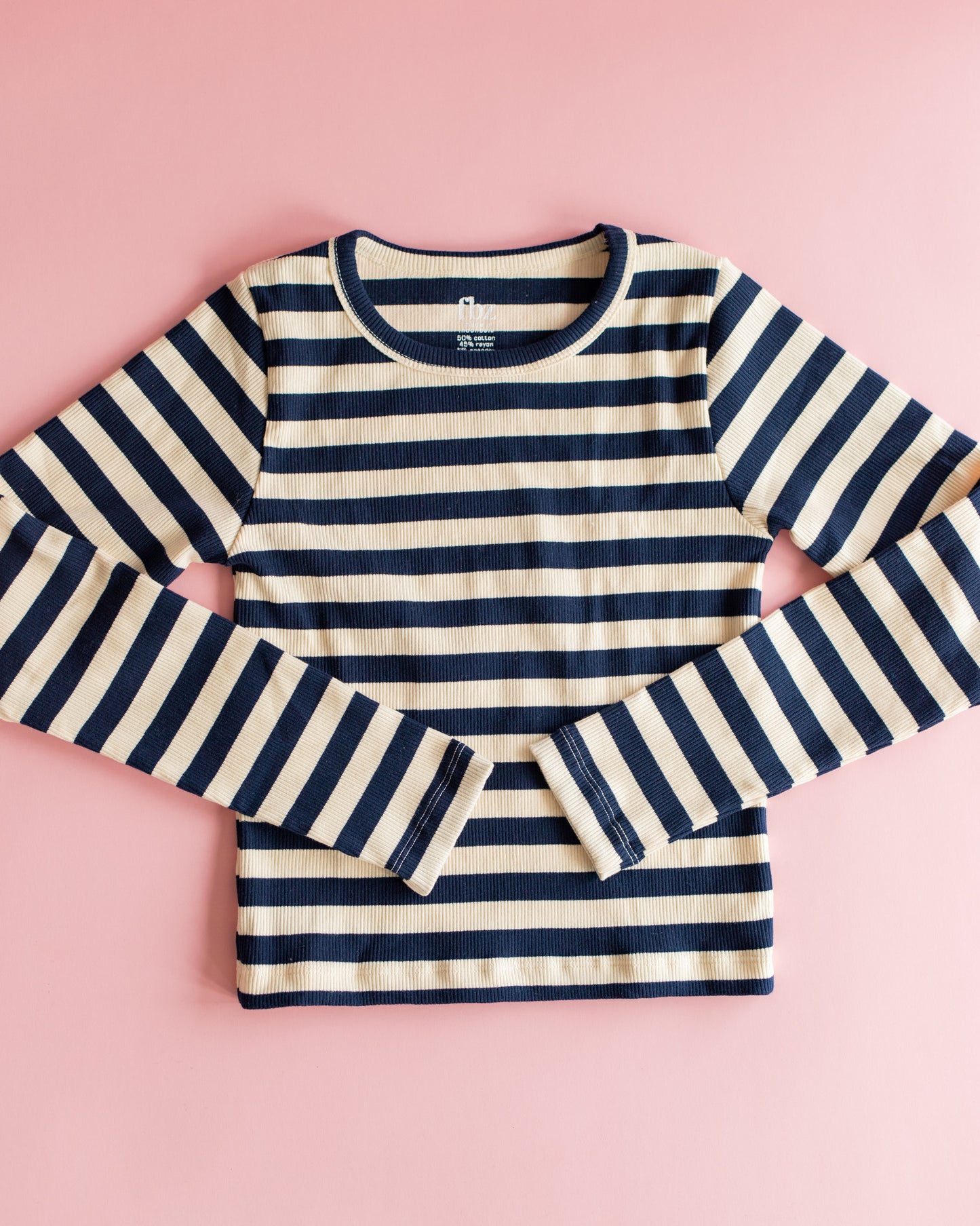 Rib Long Sleeve | Navy and Cream Stripe