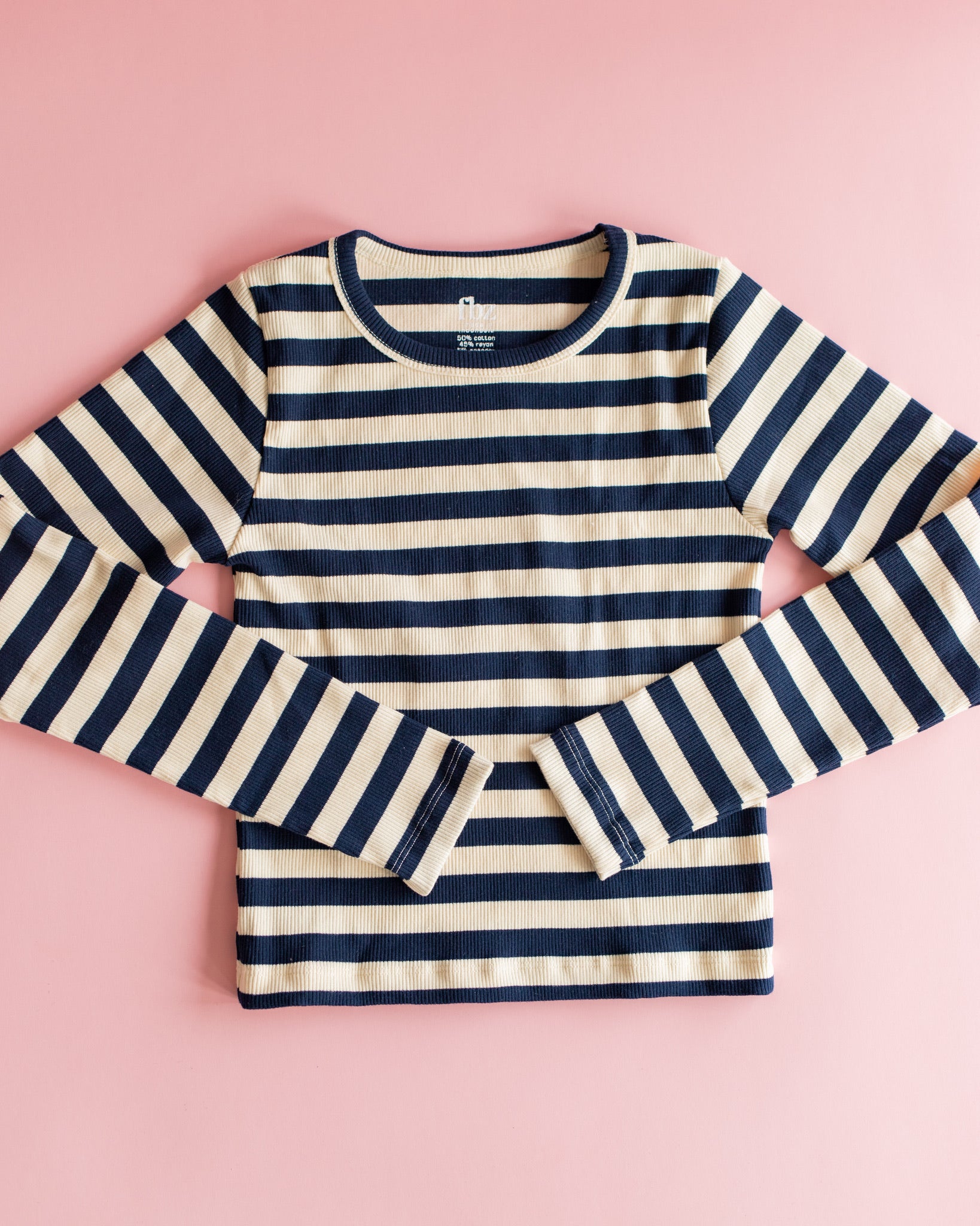 Rib Long Sleeve | Navy and Cream Stripe