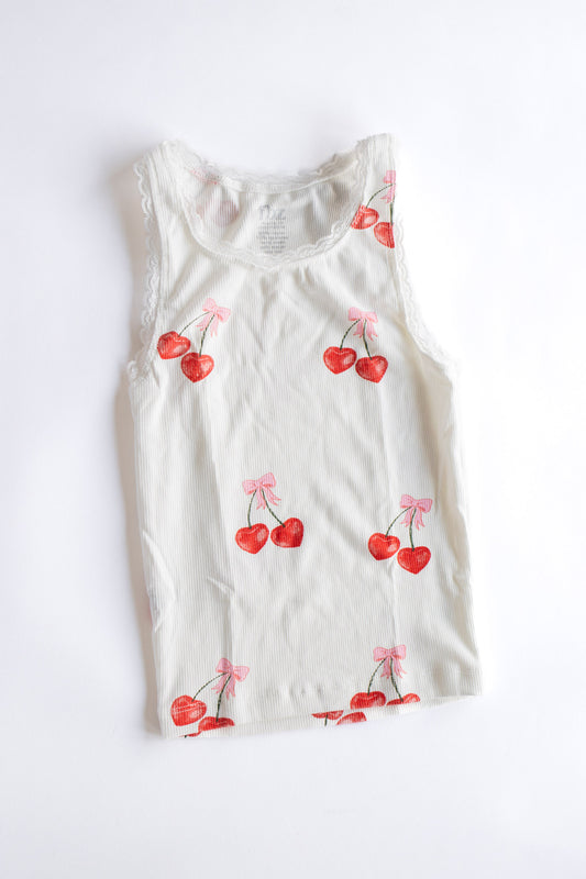 Lace Trim All Over Print Tank | Cherry Bows