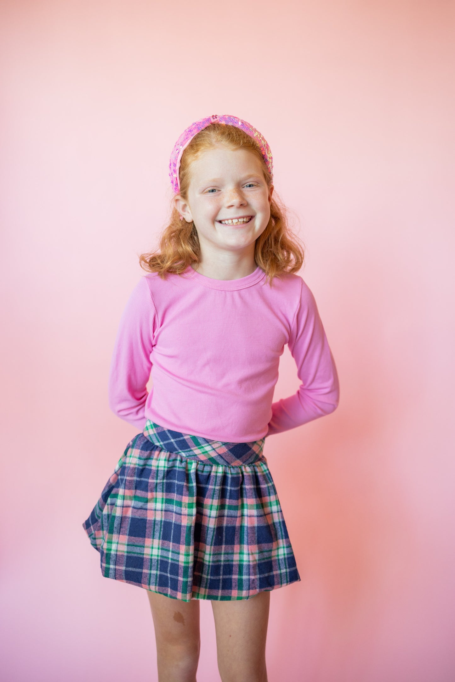Flannel Skirt | Navy + Pink Plaid