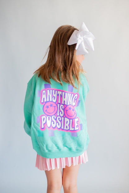 XOXO by Magpies Anything is Possible Smiley Sweatshirt | Aqua