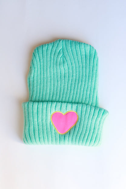 XOXO by magpies | Azure & Pink Heart Beanie