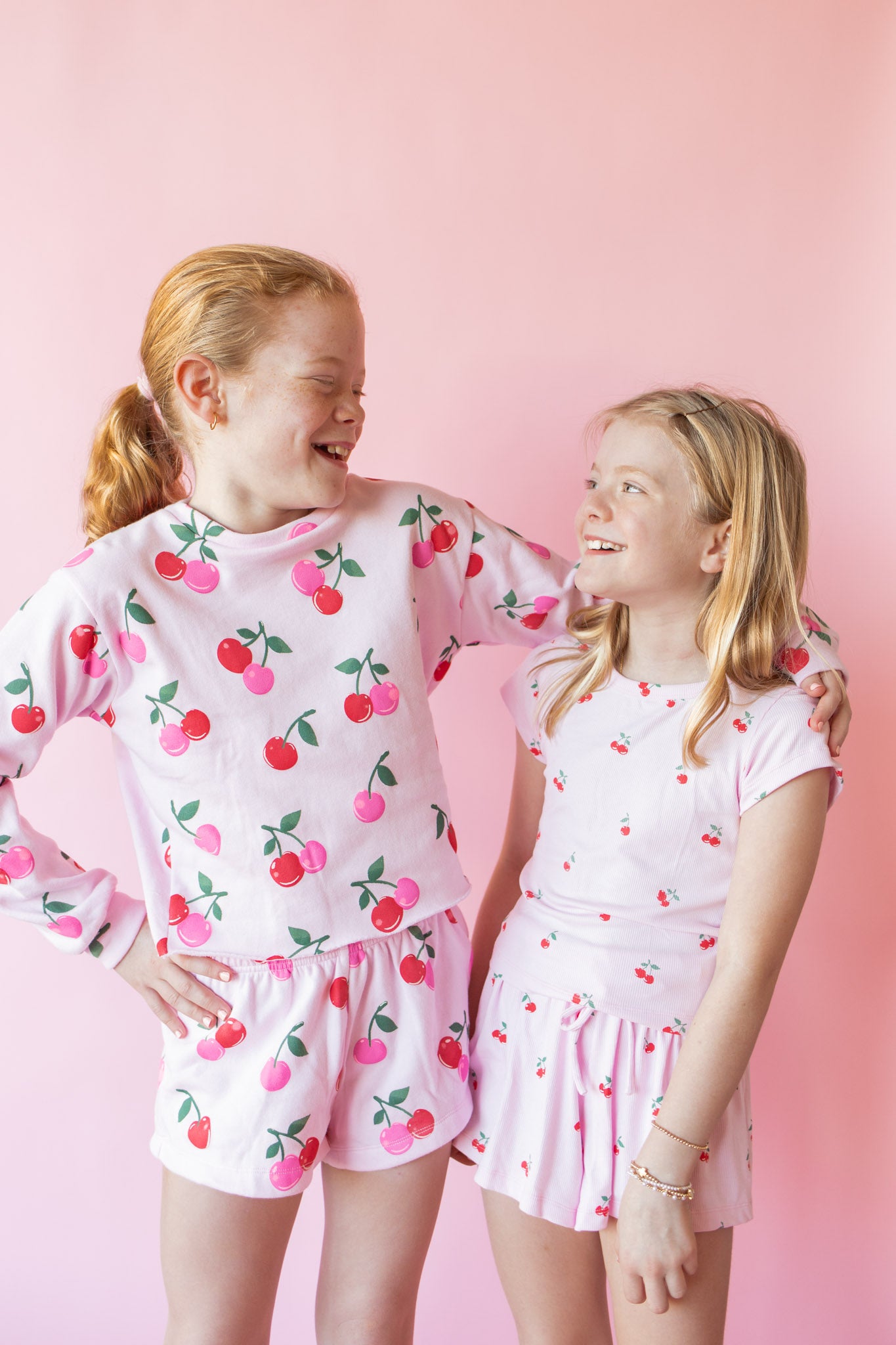 Cherry Print Ribbed Short | Light Pink