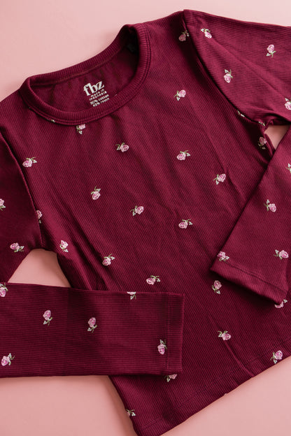 Rib Long Sleeve | Maroon Ditsy