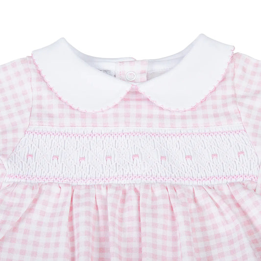 Mini Checks Smocked Collared Footie | Pink