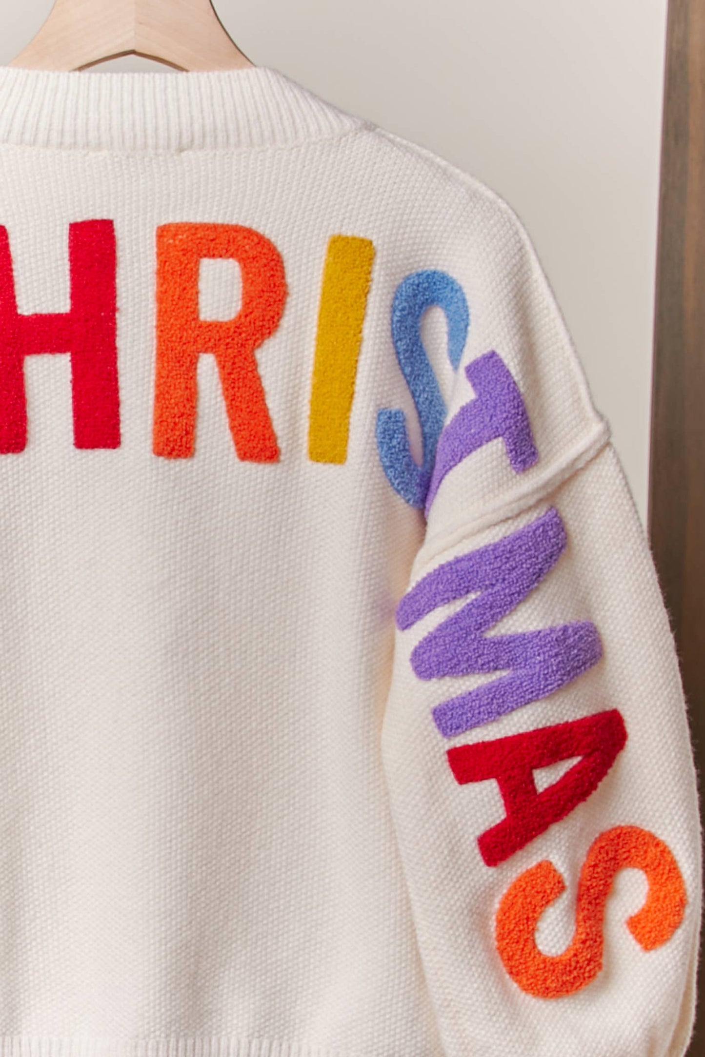 Oversized Christmas Sweater with Rainbow Lettering