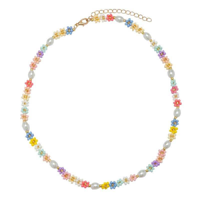 Kids 14" Multi Flower & Pearl Beaded Necklace