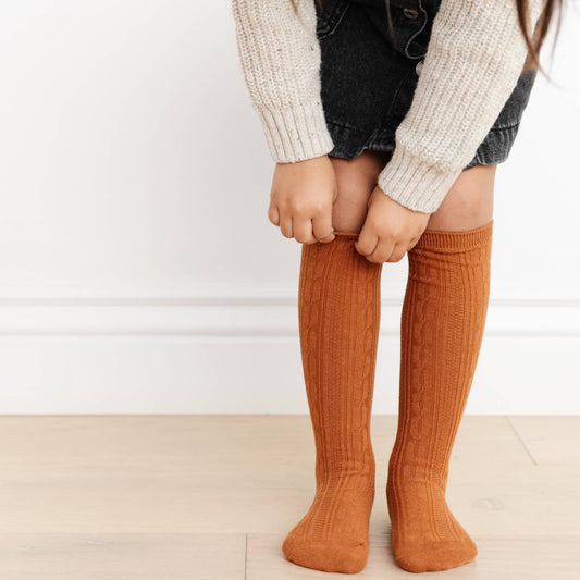 Sugar Almond Cable Knit Knee High Socks