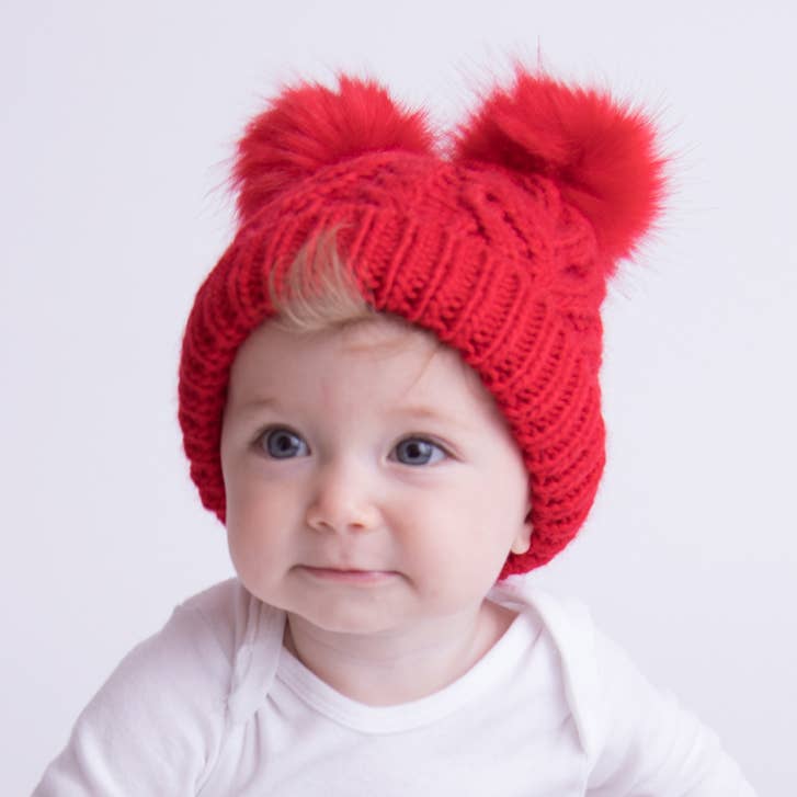 Double Pom Fluffer Beanie Hat | Red