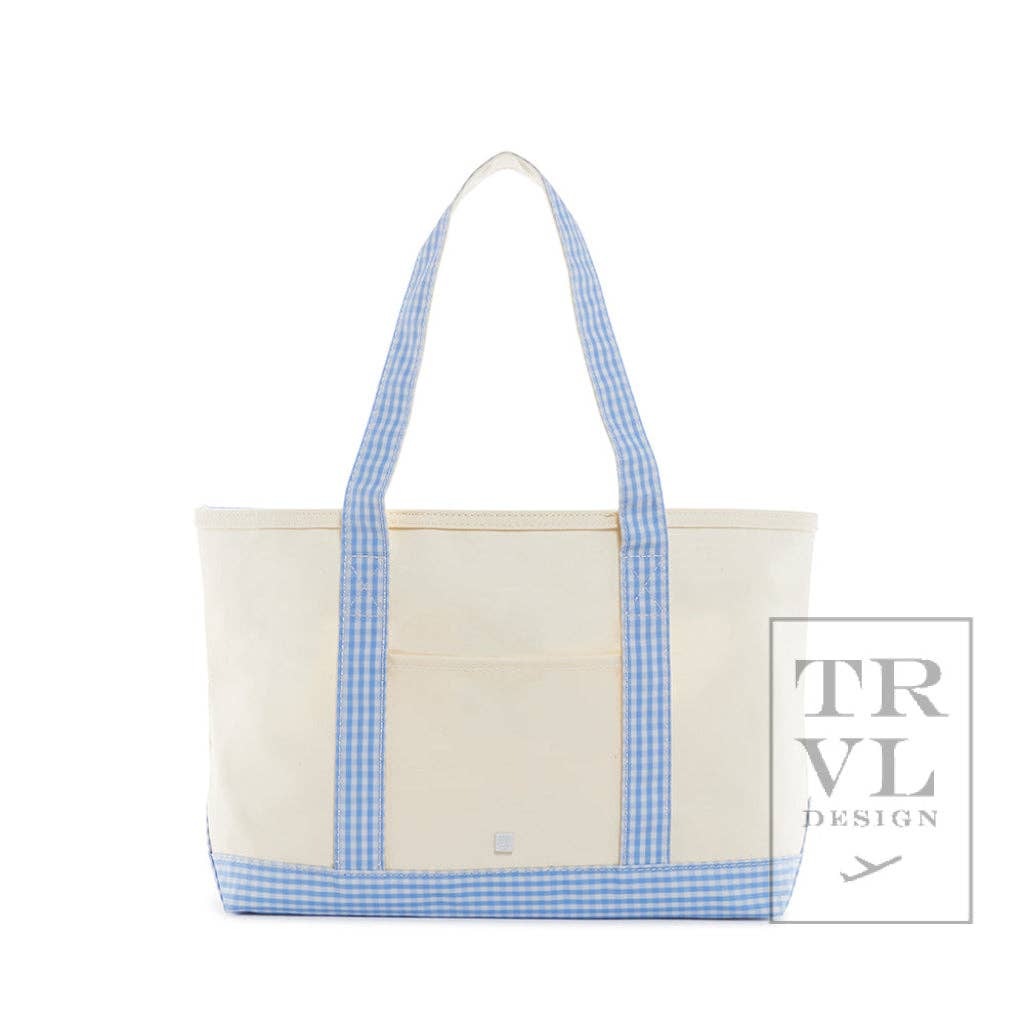 Medium Coated Canvas Tote | Gingham Sky Trim