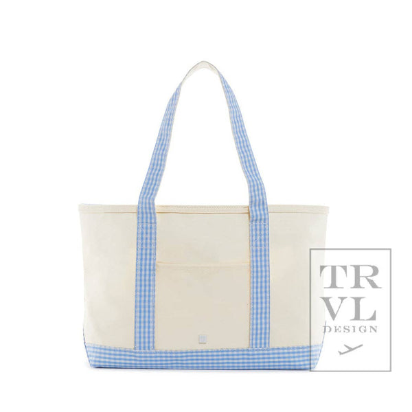 Medium Coated Canvas Tote | Gingham Sky Trim