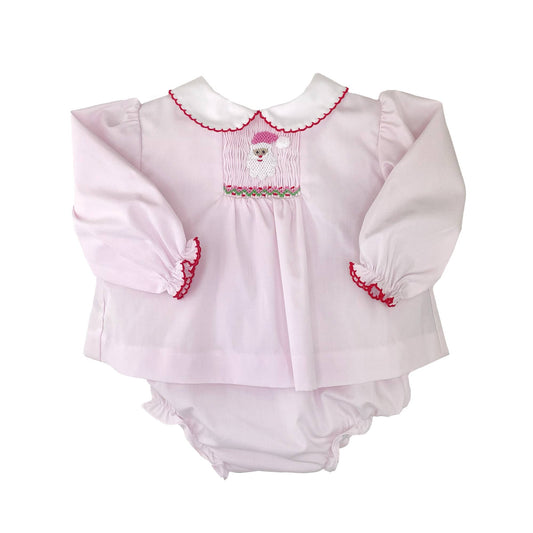 Pink Santa Smocked Diaper Set