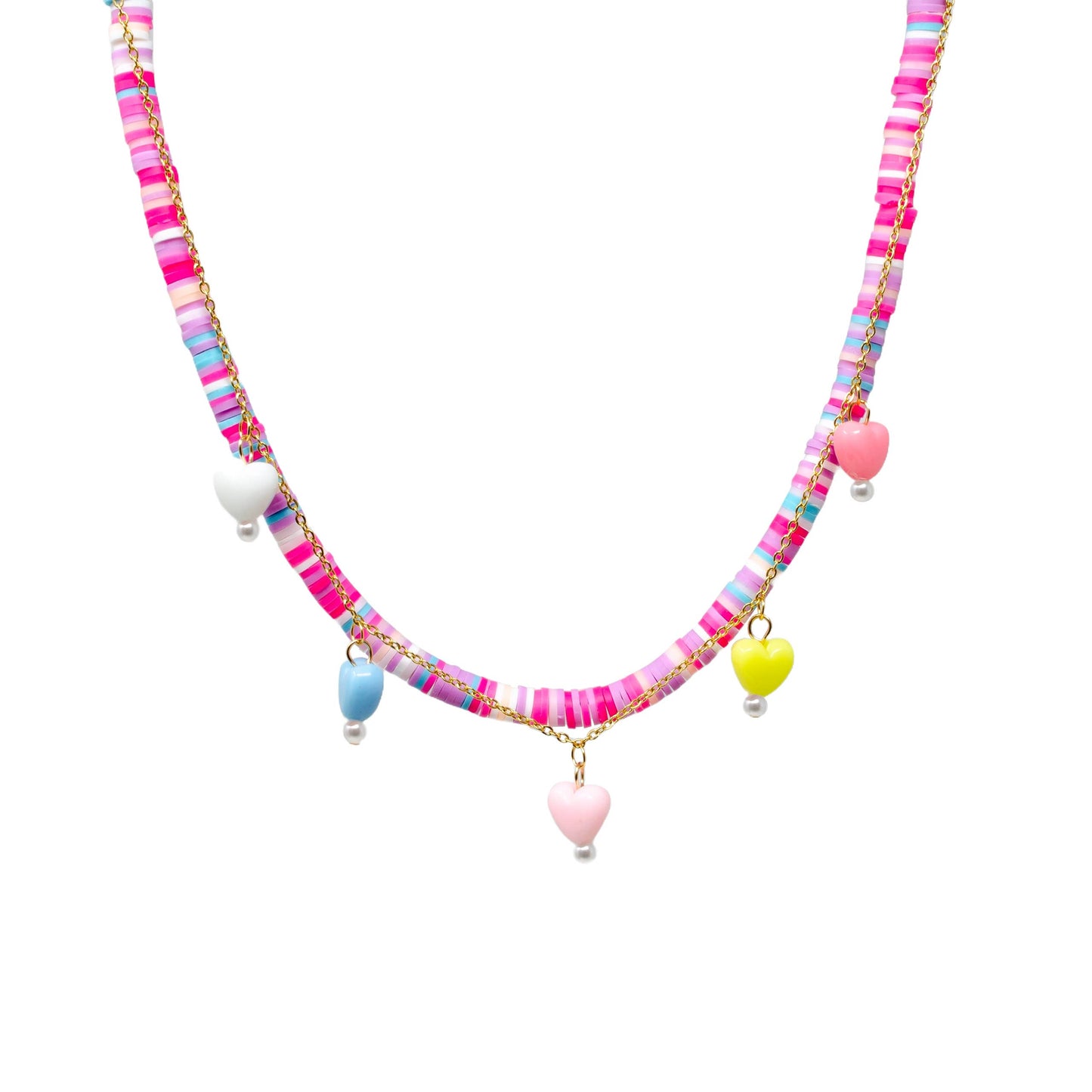 Girl's Colorful Disk Necklace & Charm Duo - Hearts