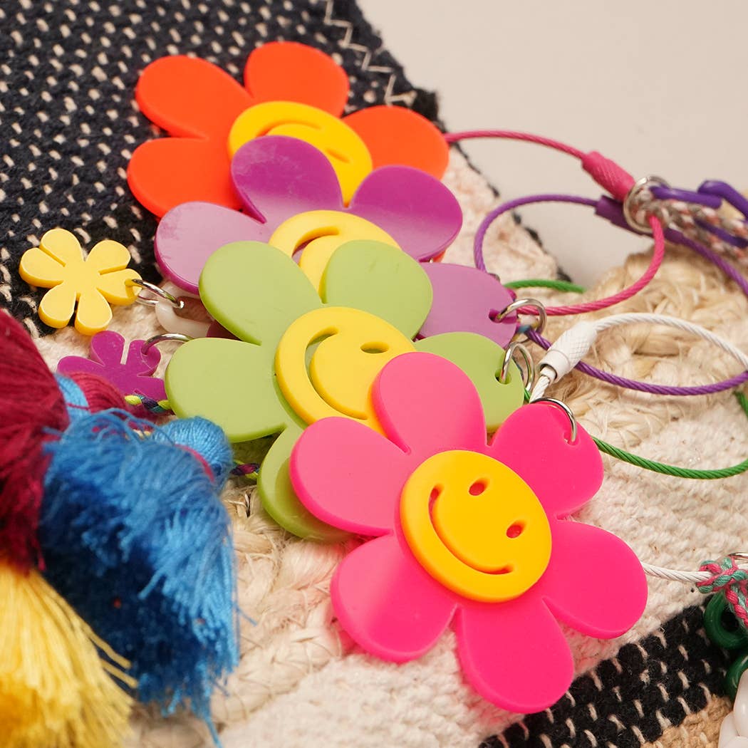 Happy Face Flower Color Tassel Keychain  | Purple