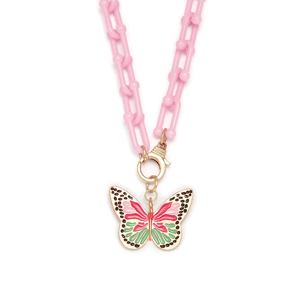 Butterfly Charm with Pink Chain Necklace