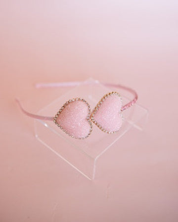 Crystalized Double Heart Thin Headband | Pink