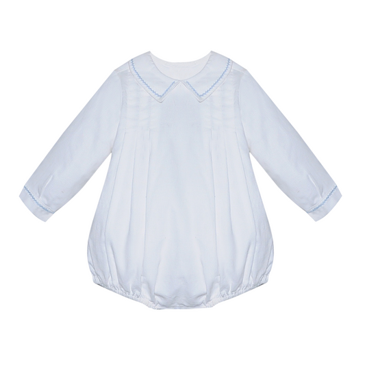White Kennedy Boy Bubble | Blue Stitching