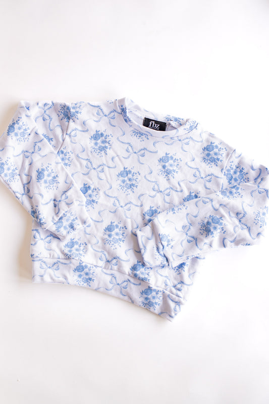 All Over Print Crewneck Sweatshirt | Blue Bow Toile