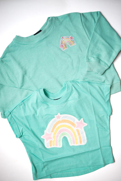 XOXO by Magpies Embroidered Rainbow Crew Neck | Soft Aqua